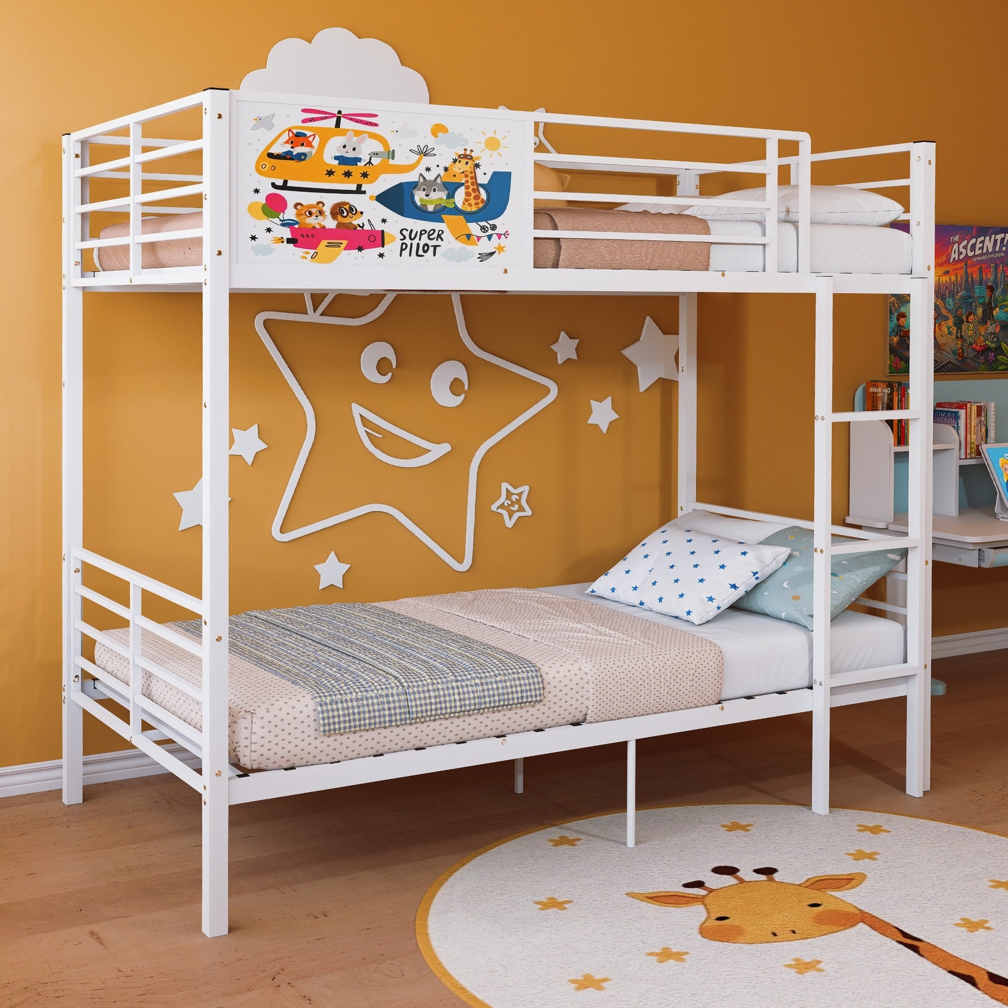 Metal Bed Convertible To 2 Separate Twin Size Beds Heavy Duty Bunk Bed Frame With Full Length Guardrail Ladder