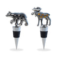 Puzzled Metal Black Bear And Moose Wine Stopper Set Of 2