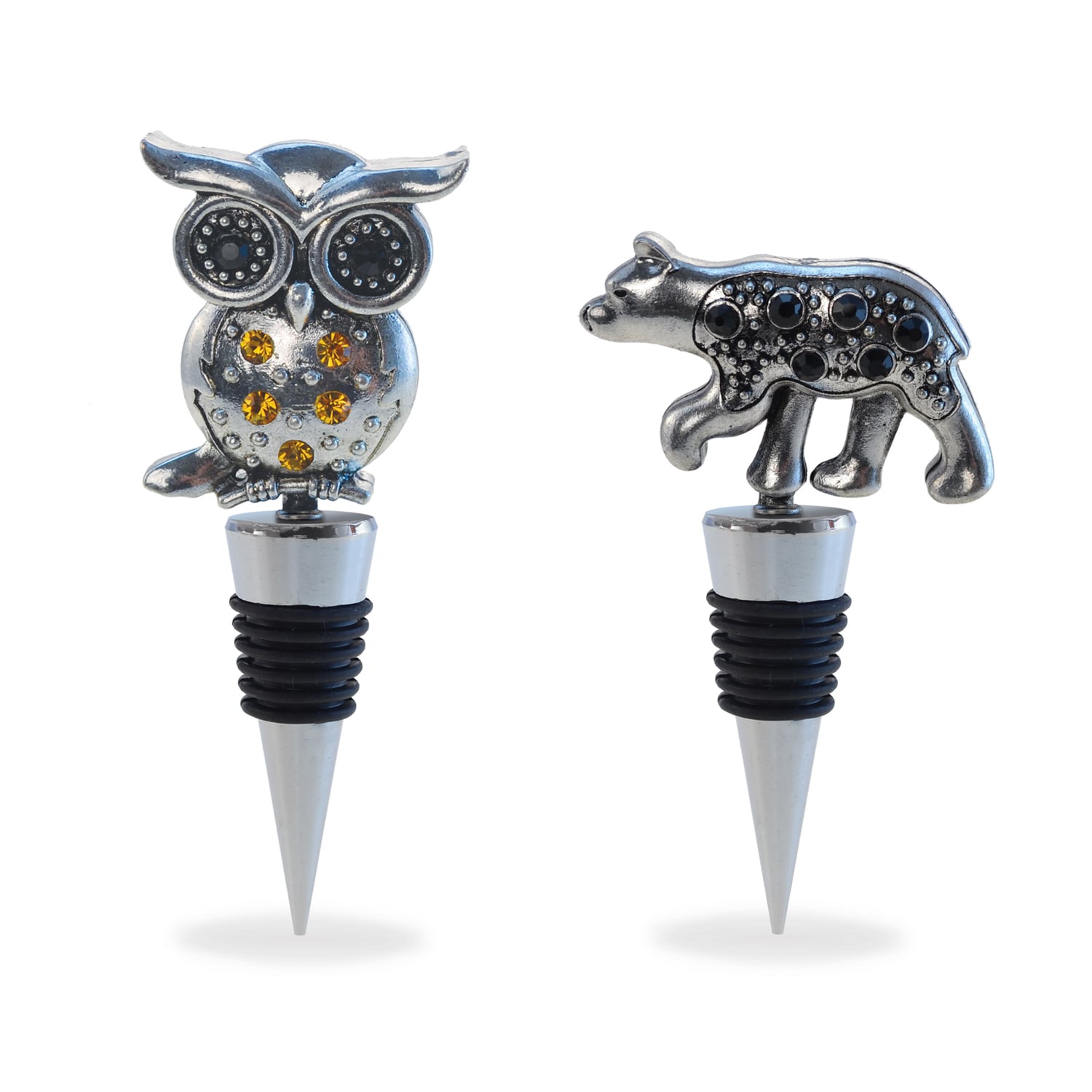 Puzzled Inc. Multicolored Metal Black Bear And Owl Wine Stopper Set
