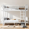 Metal Bunk Bed With Guardrails And Ladder Convertible Into 2 Platform Beds Heavy Duty Frame