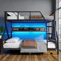 Metal Bunk Bed With Storage Shelves And Led Lights Space Saving Noise Free Bunk Bed Frame With Guardrails