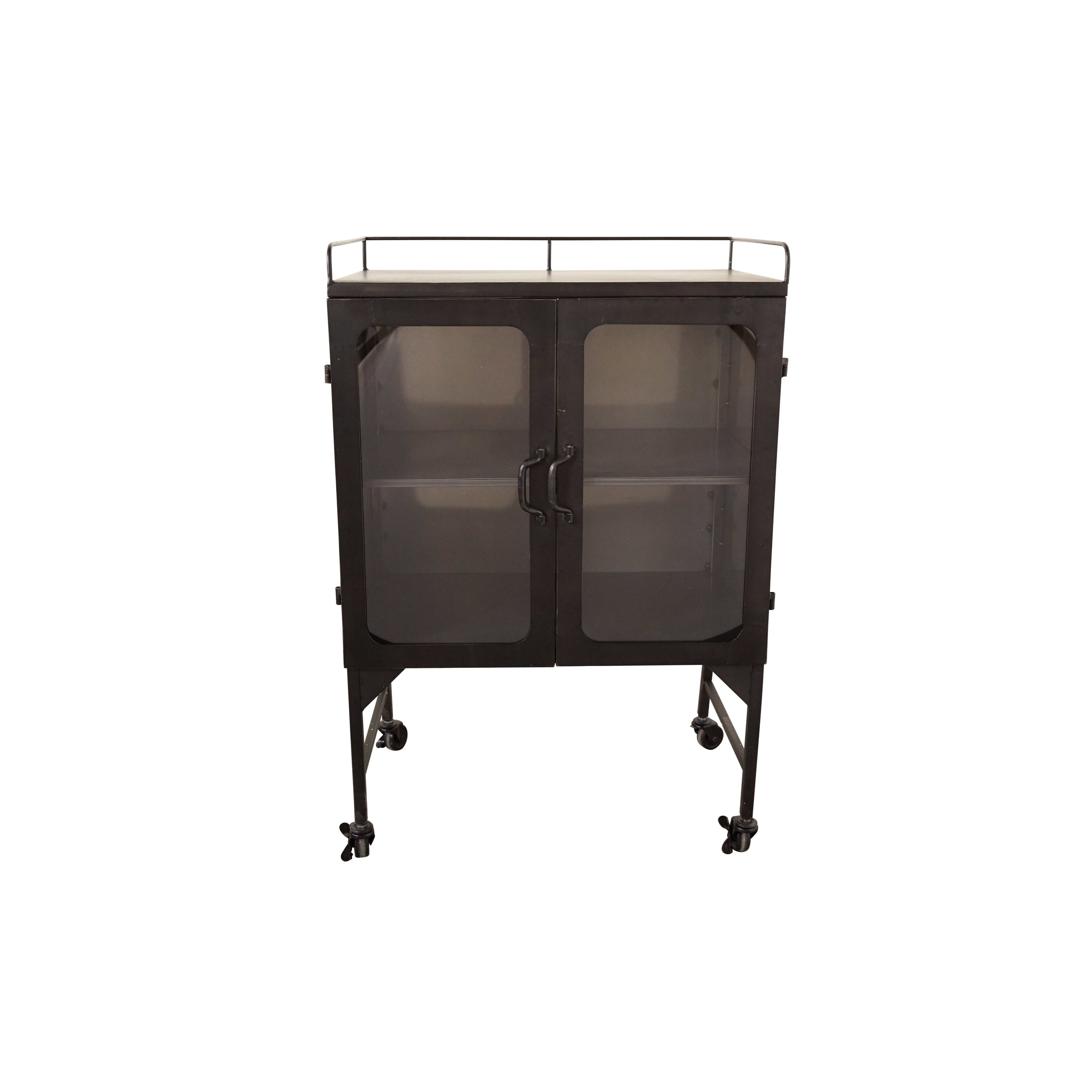 Metal Cabinet With Locking Caster Wheels Glass Doors