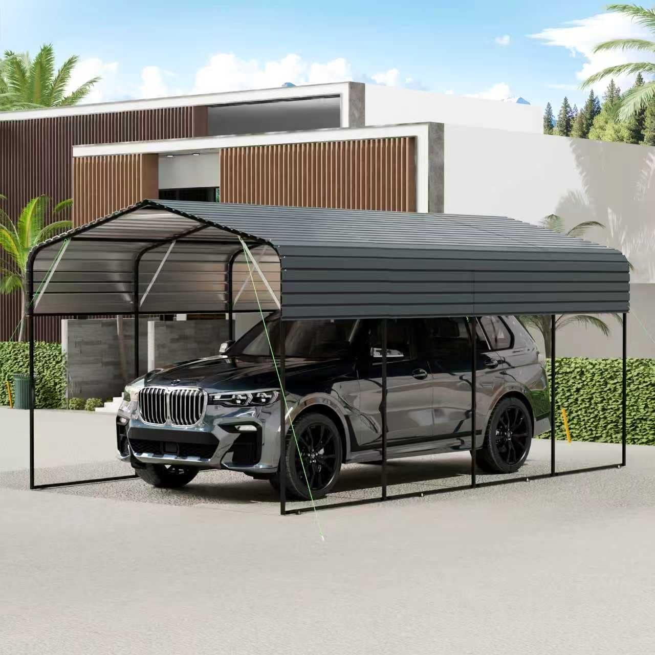 Metal Carport 11X19 Ft Heavy Duty With Galvanized Steel Roof Black Frame