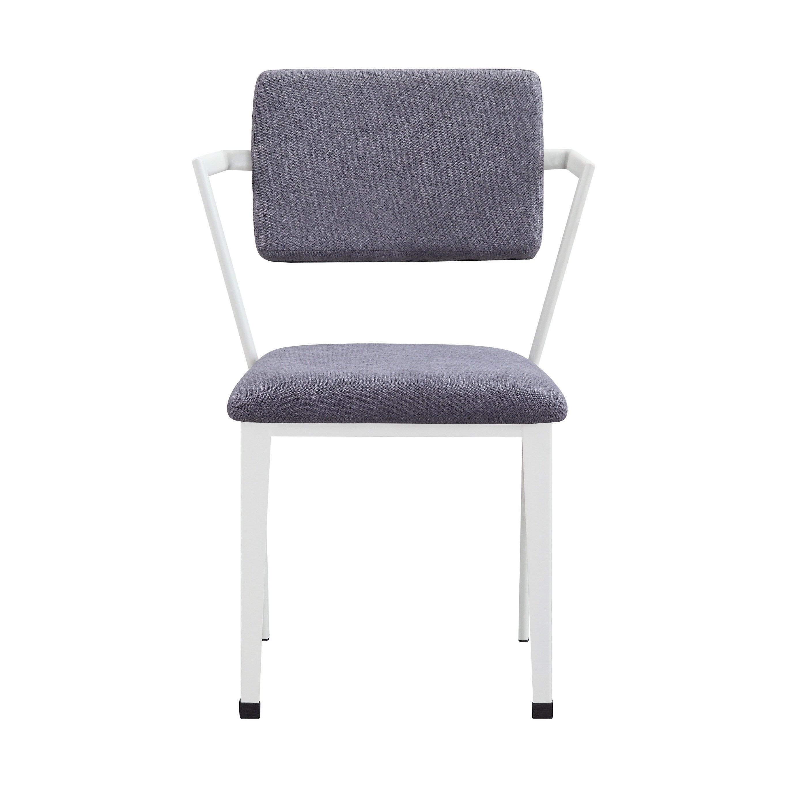 Metal Chair With Fabric Upholstery And Straight Legs Gray And White