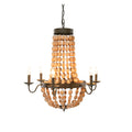 Metal Chandelier With Wood Beads 6 Lights