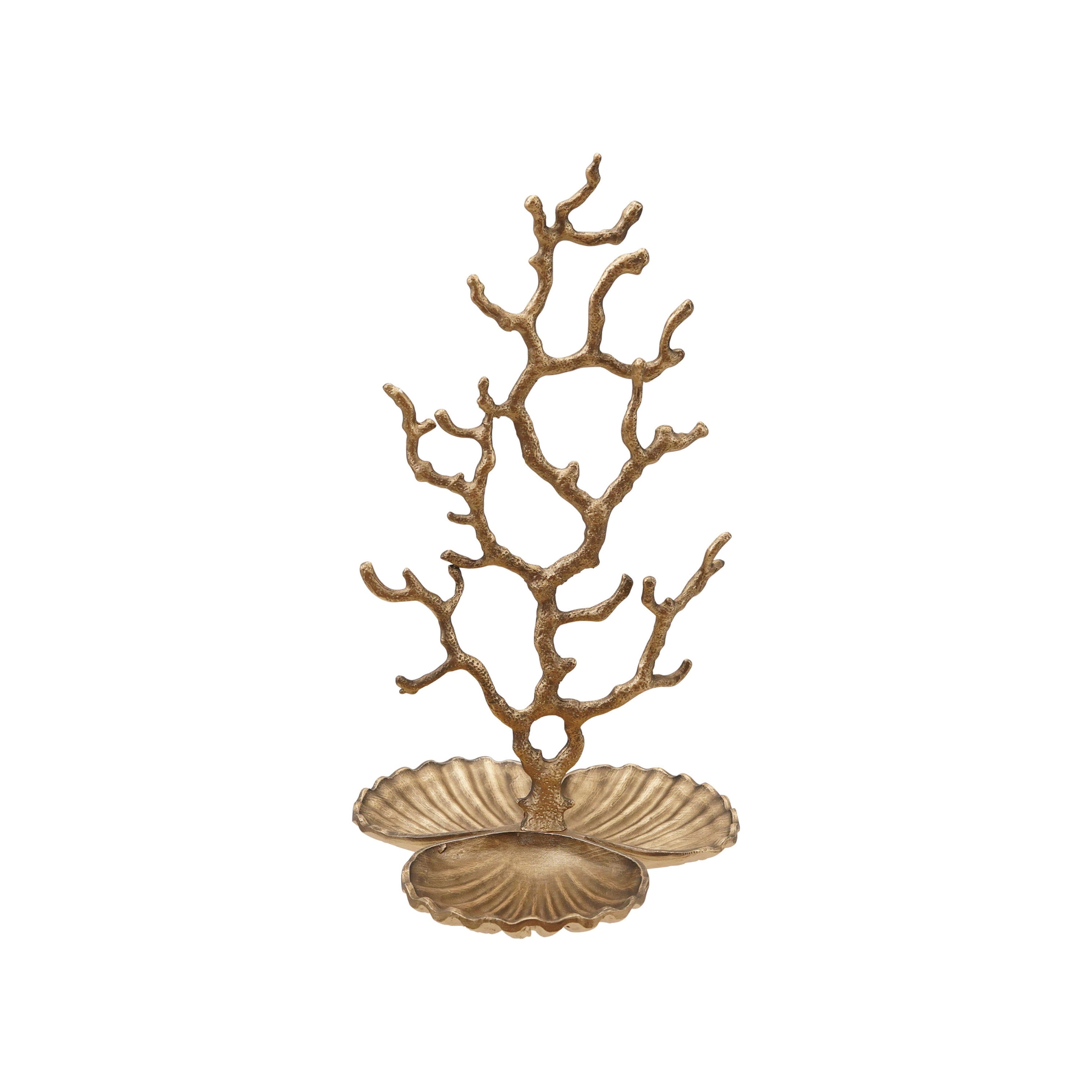 Metal Coral Shaped Jewelry Holder With Shell Base And 3 Sections 6.63 L X 6.25 W X 11.63 H
