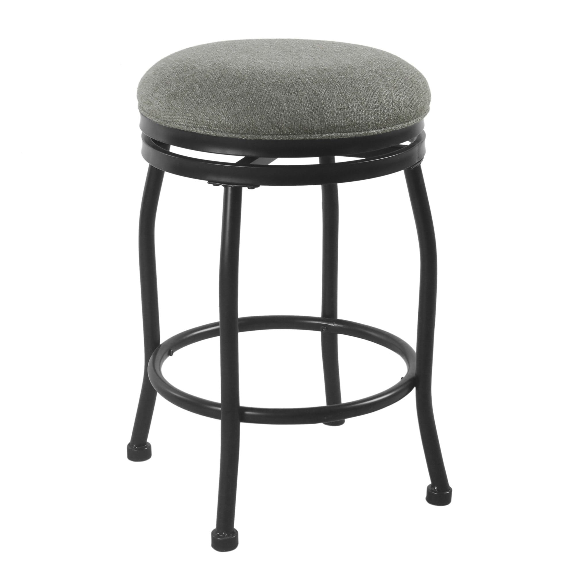 Metal Counter Stool With Swivelling Fabric Padded Seat Gray And Black