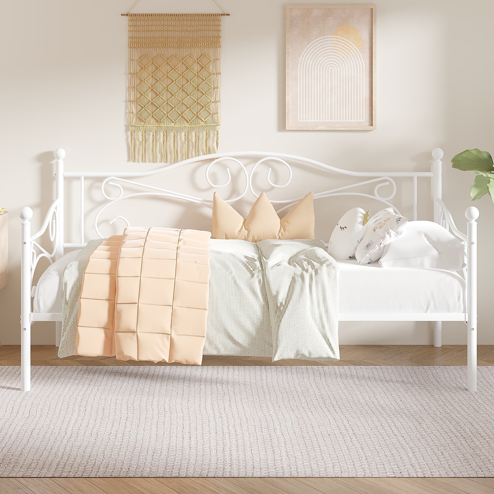 Vecelo Daybed Metal Platform Bed Frame Twin Size Victoria Black Daybed