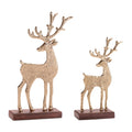 Metal Deer Figurines On Wood Base Set Of 2