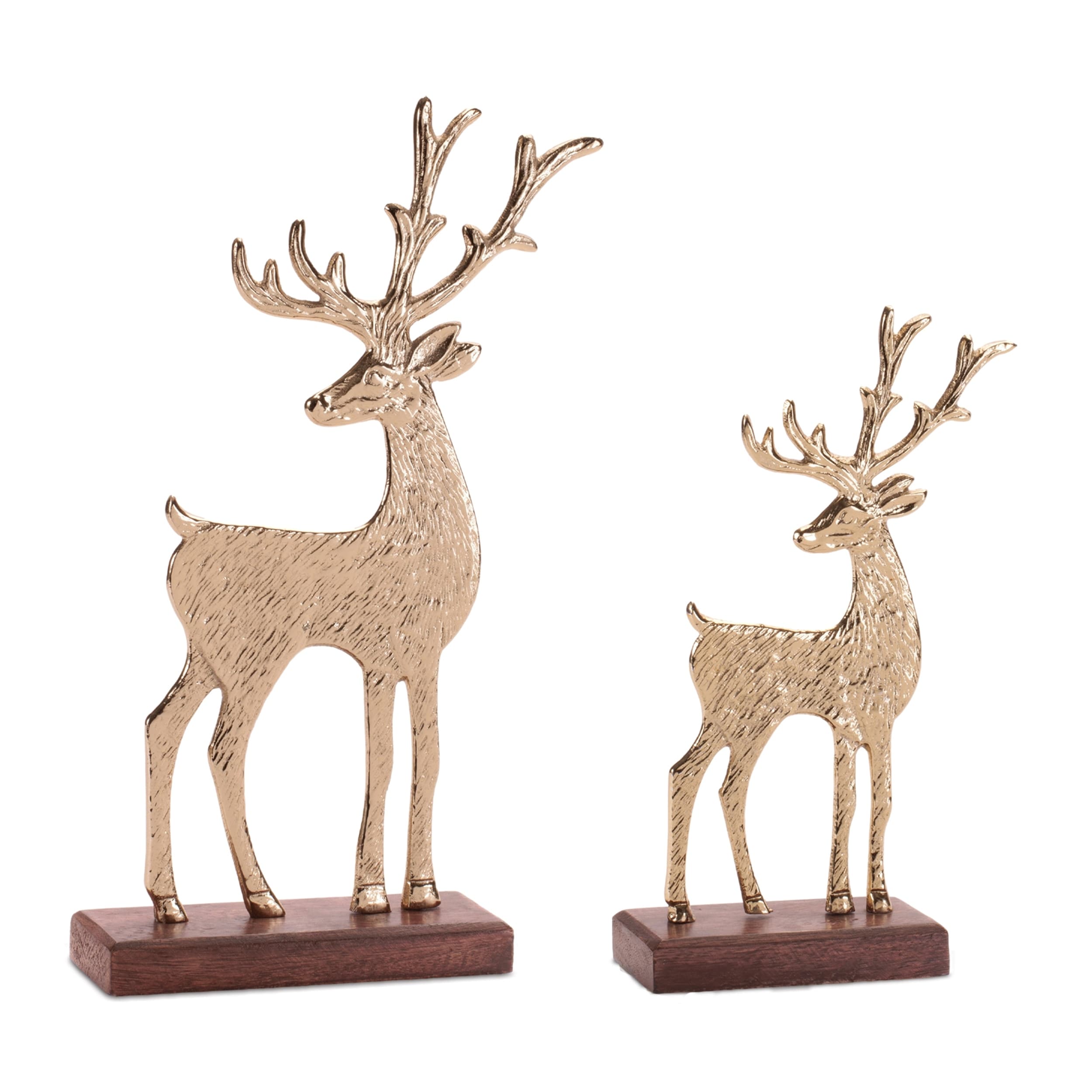 Metal Deer Figurines On Wood Base Set Of 2