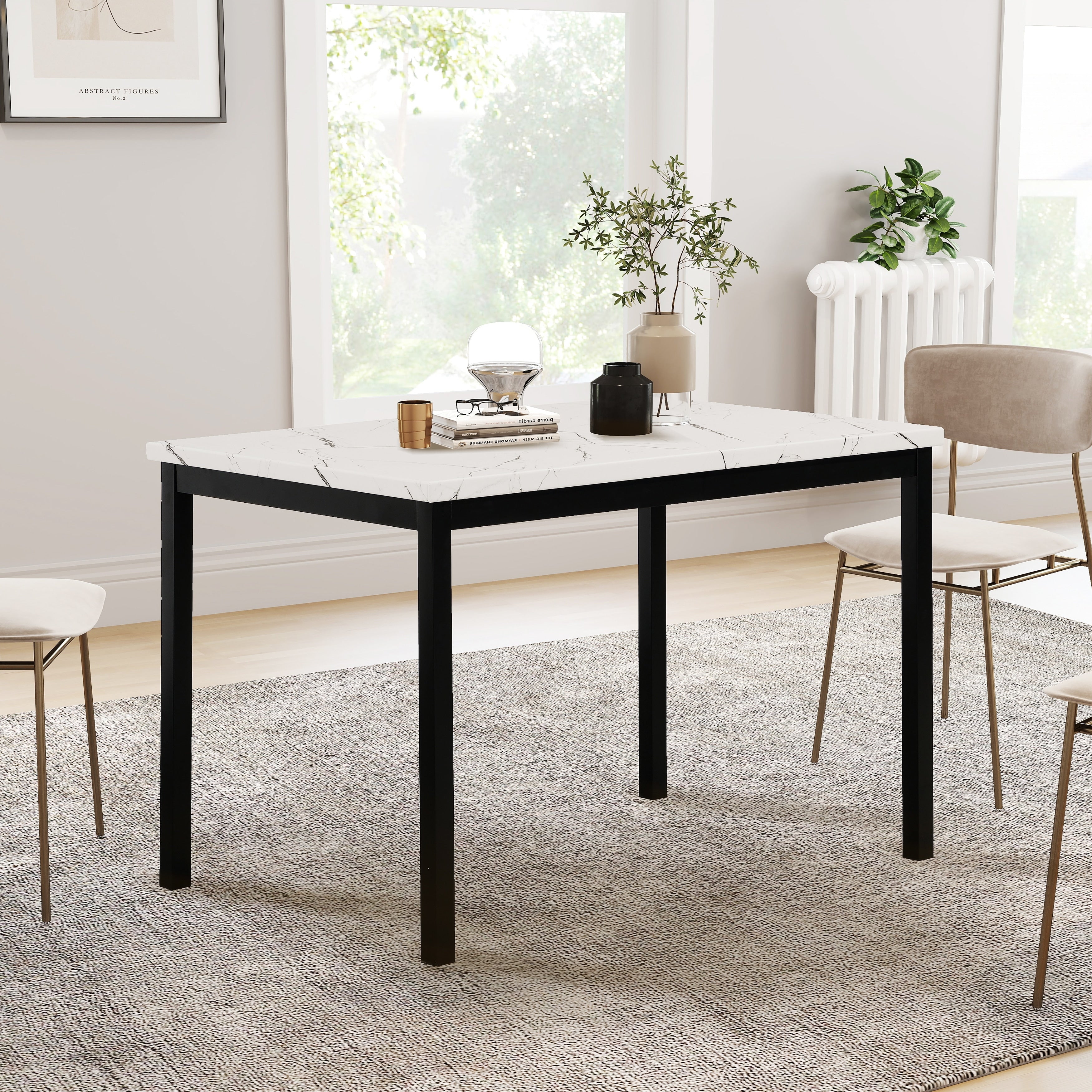 Metal Dining Table With Laminated Faux Marble Top Ideal For Small Dining Or Breakfast Areas