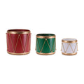 Metal Drum Containers With Gold Rope Detail Set Of 3