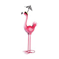 Metal Flamingo Garden Statue With Black Stripe Umbrella 25 H