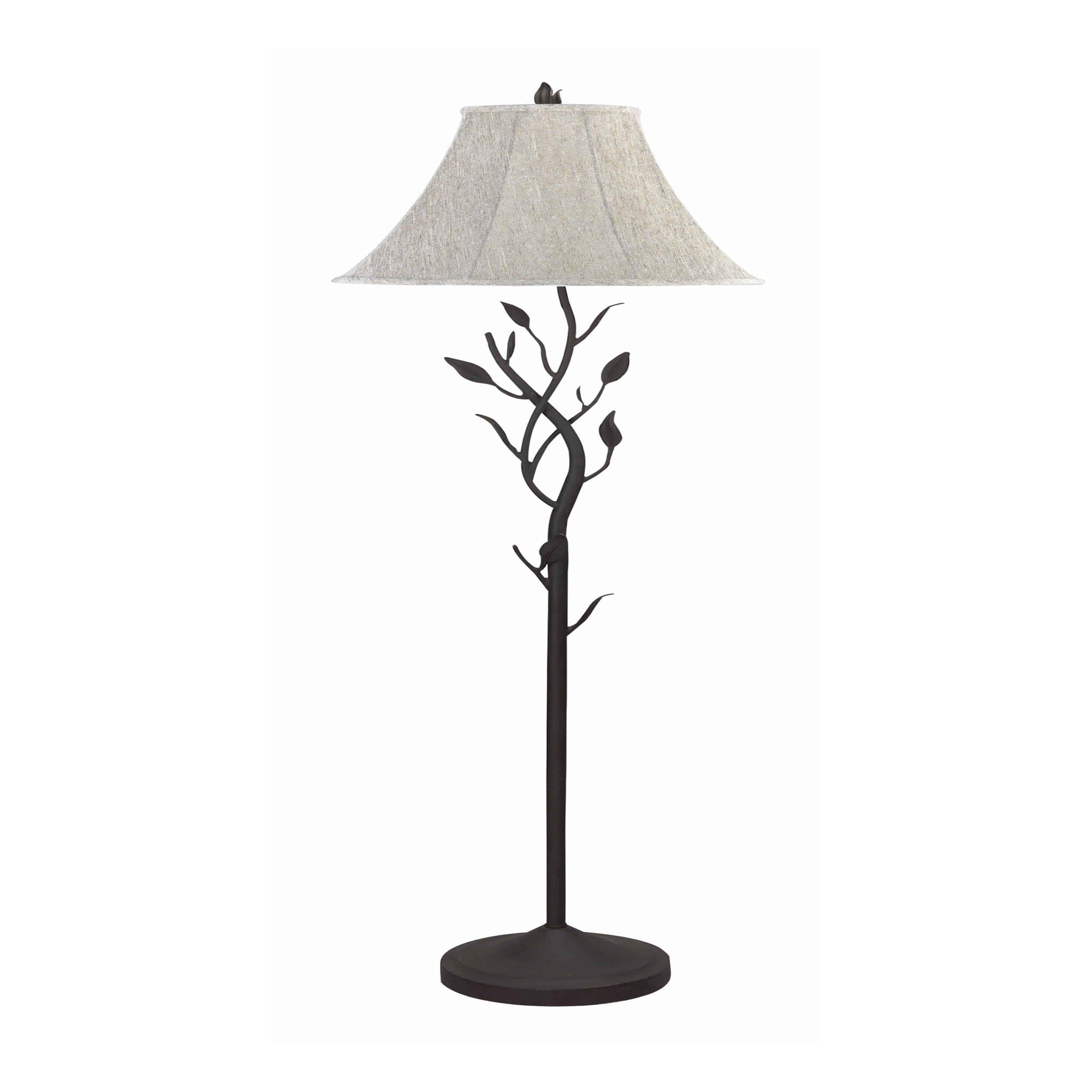 Metal Floor Lamp With Leaf Accent Body And Fabric Bell Shade Black And Gray