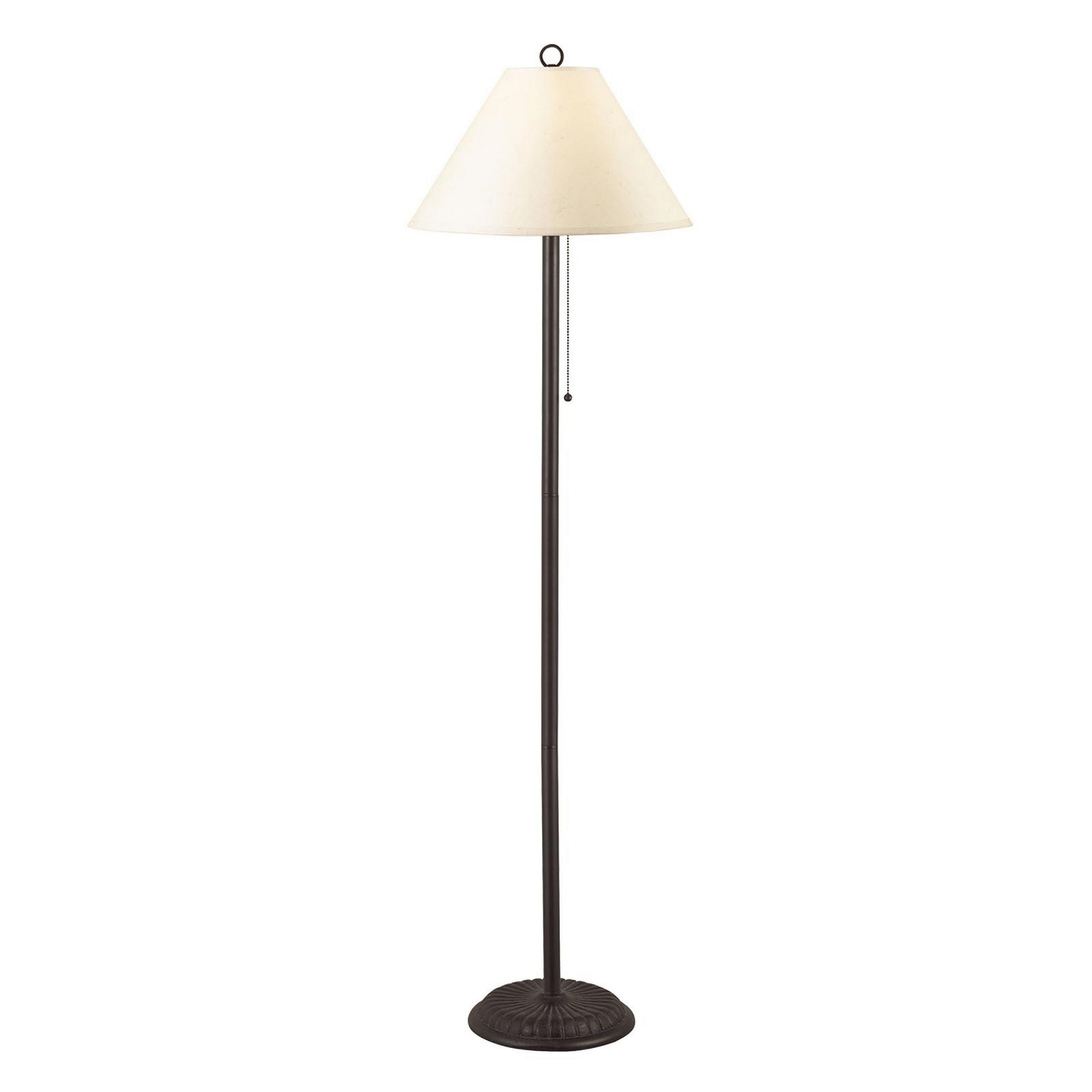 Metal Floor Lamp With Pull Chain Switch And Paper Shade Off White And Black