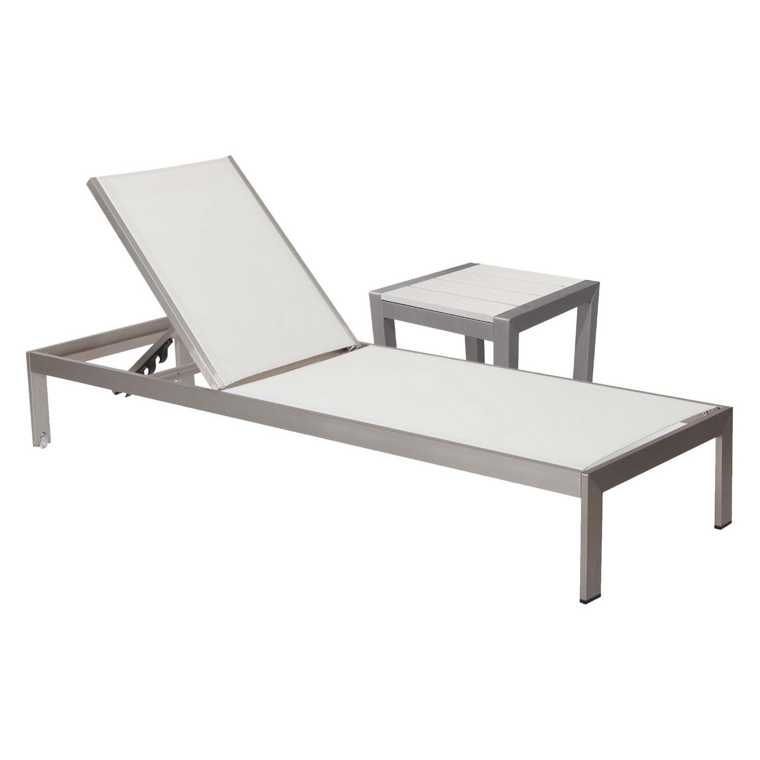 Metal Frame Adjustable Lounger With Side Table Set Of 2 Gray And White