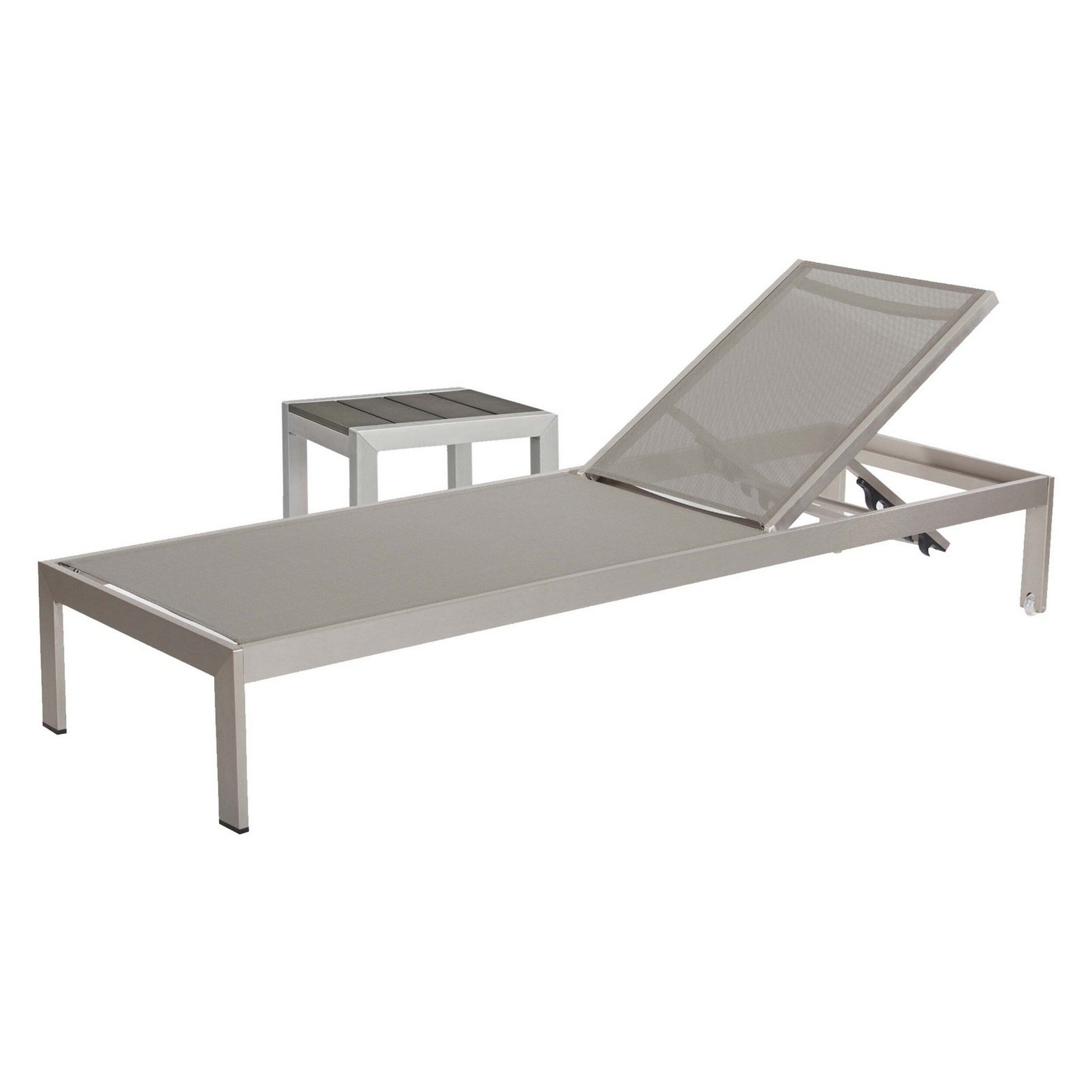 Metal Frame Adjustable Lounger With Side Table Set Of 2 Gray
