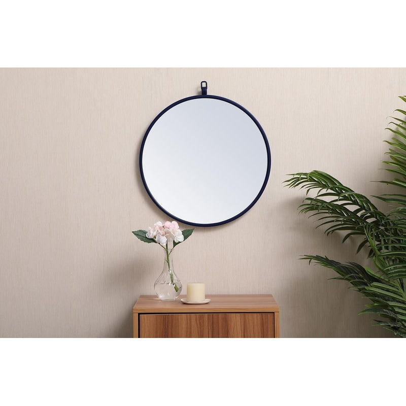 Metal Frame Round Mirror With Decorative Hook