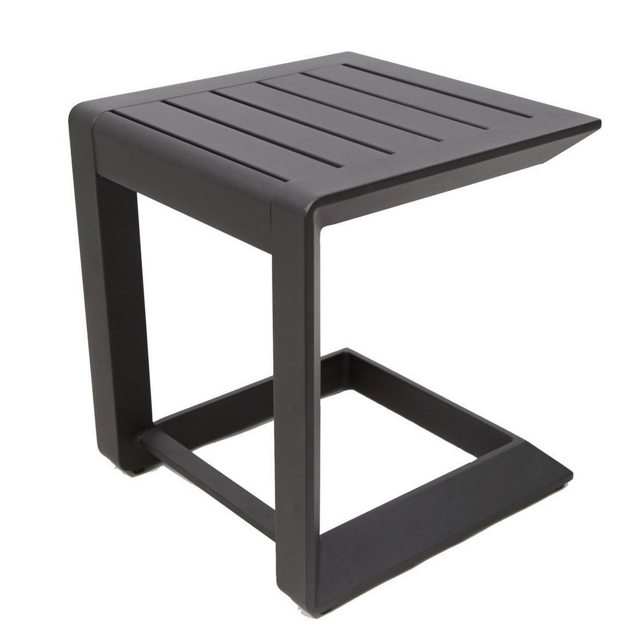 Metal Frame Slatted Top Side Table With Cantilever Base Dark Gray