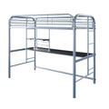 Metal Frame Twin Size Loft Bed With 2 Attached Ladders Silver
