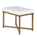 Metal Framed Bench With Button Tufted Velvet Upholstered Seat White And Gold