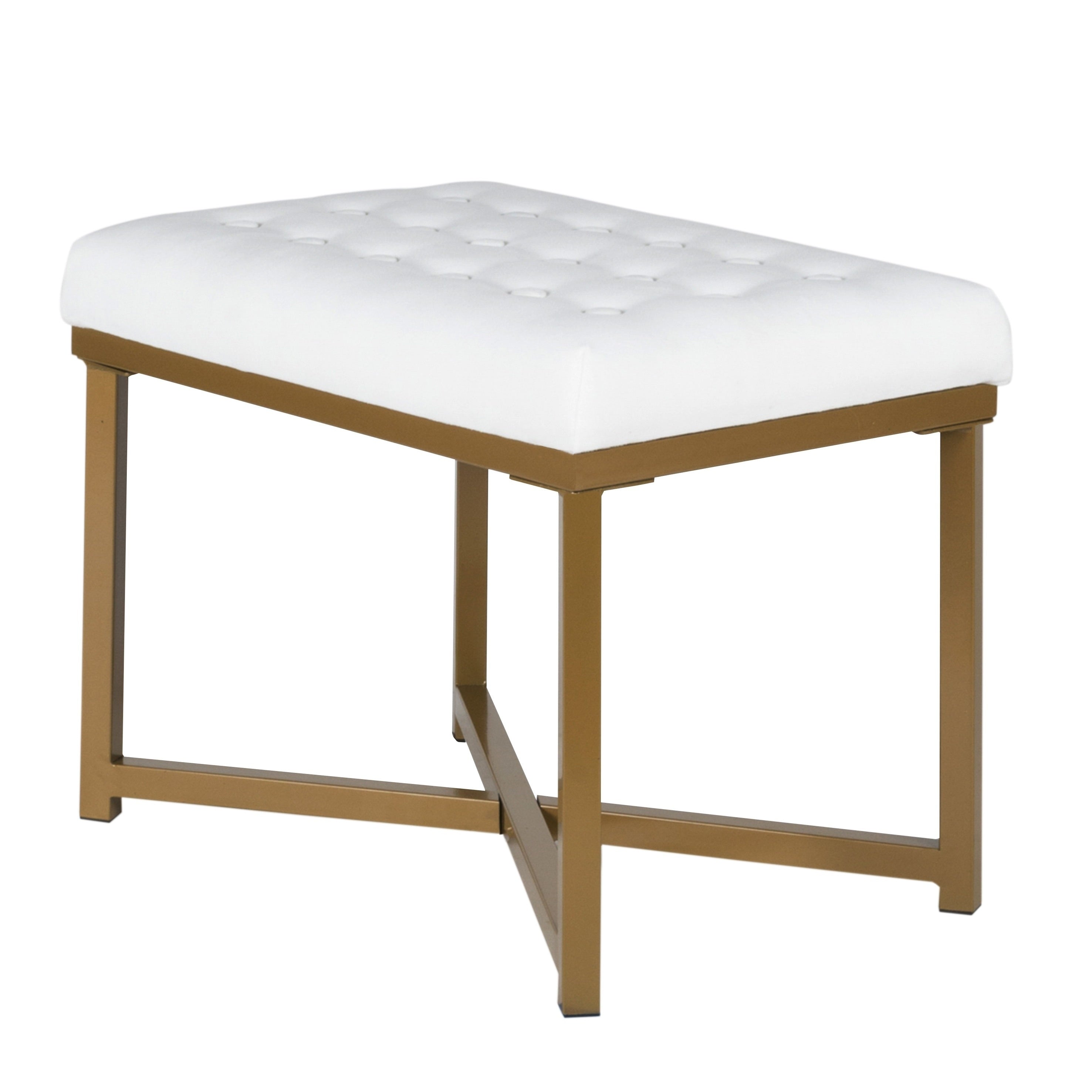 Metal Framed Bench With Button Tufted Velvet Upholstered Seat White And Gold