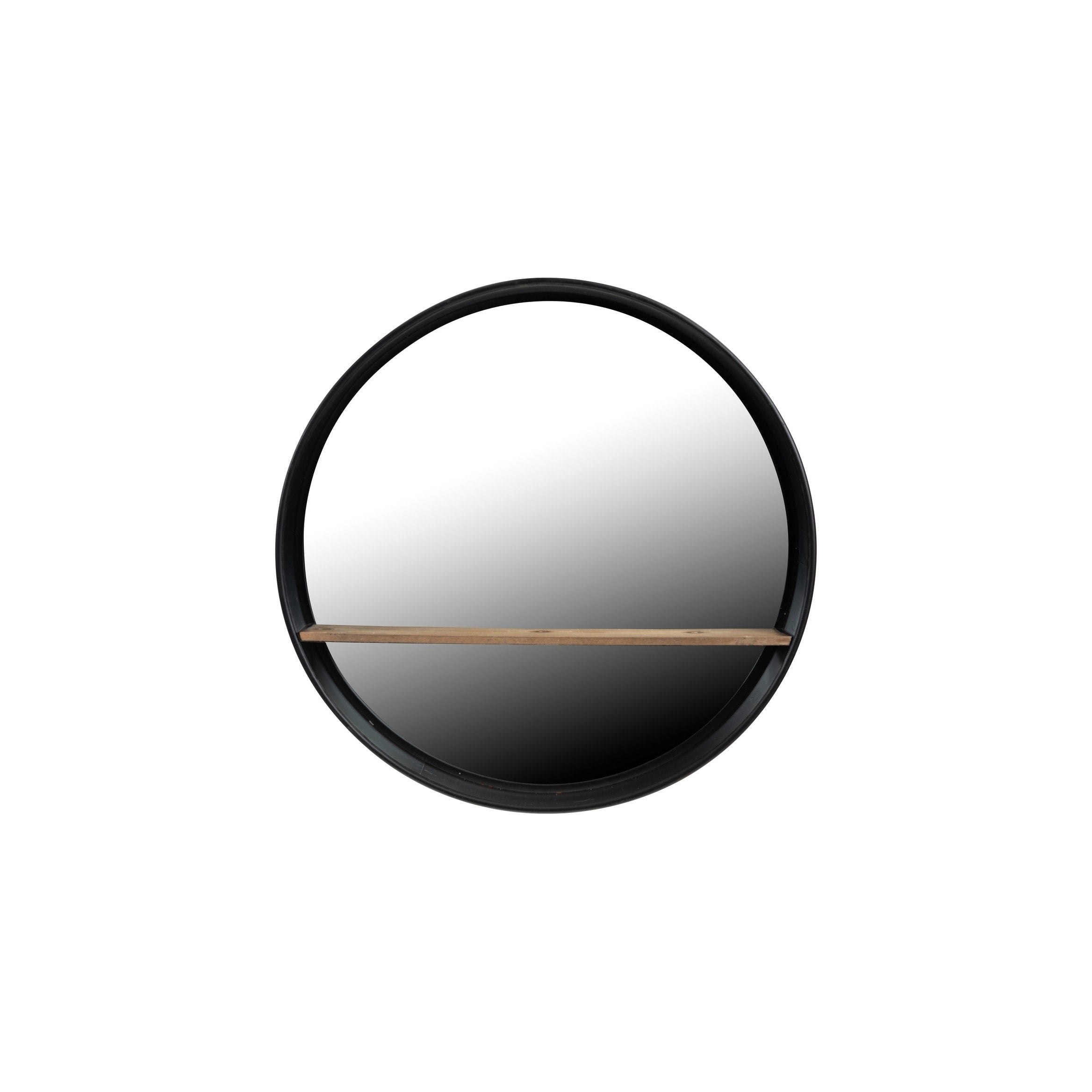 24 Metal Wood Wall Mirror With Shelf Black