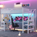 Metal Full Loft Bed With Wardrobe And Led Light Full Size Loft Bed With L Shaped Desk And Usb For Kids Teens Adults