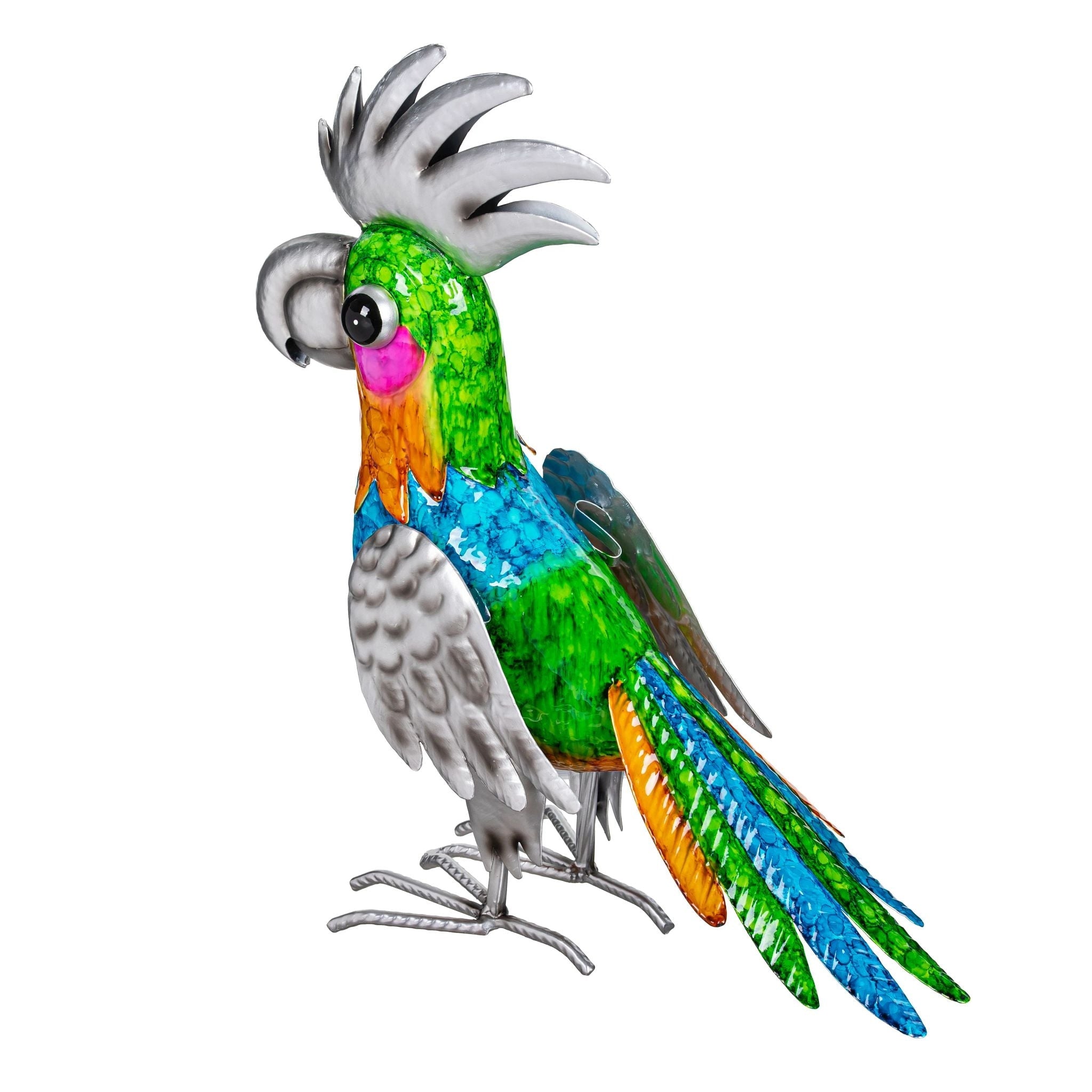 Metal Gradient Parrot Garden Statue 14 H