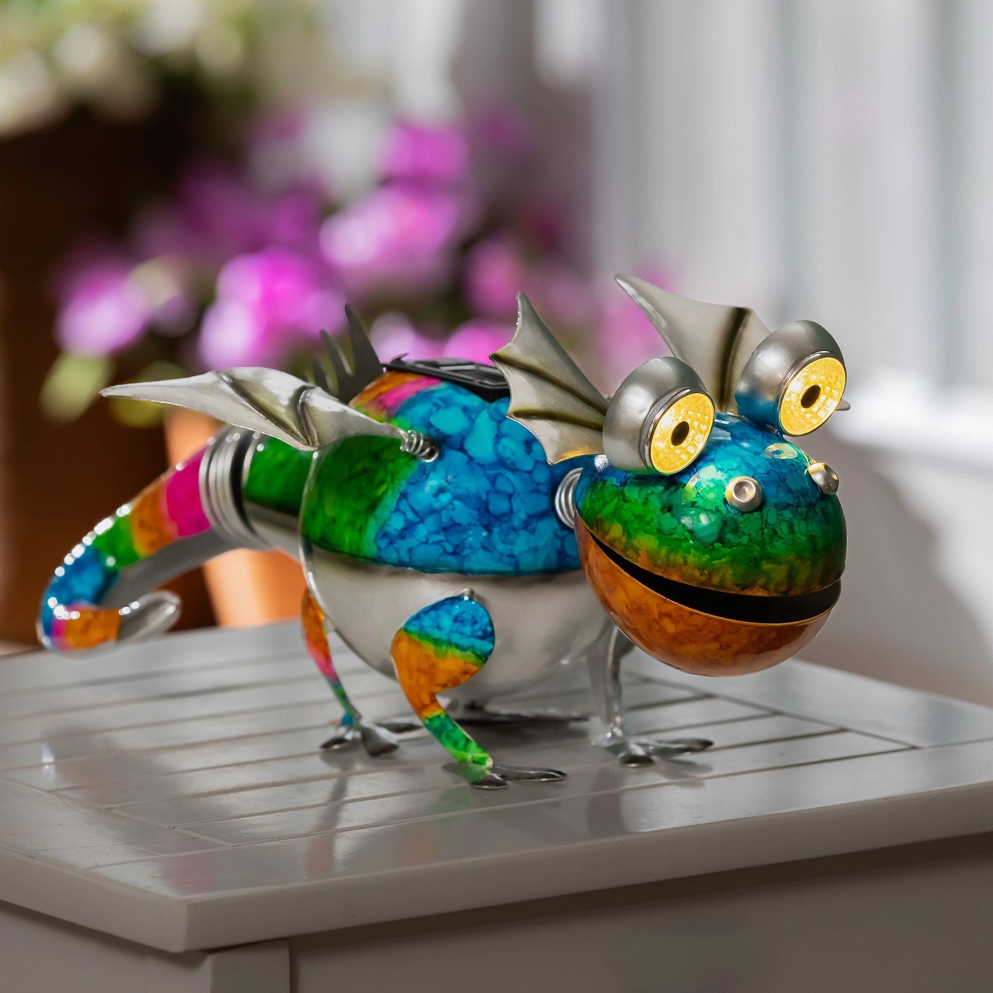 Metal Gradient Solar Dragon Garden Statue 9.5 H