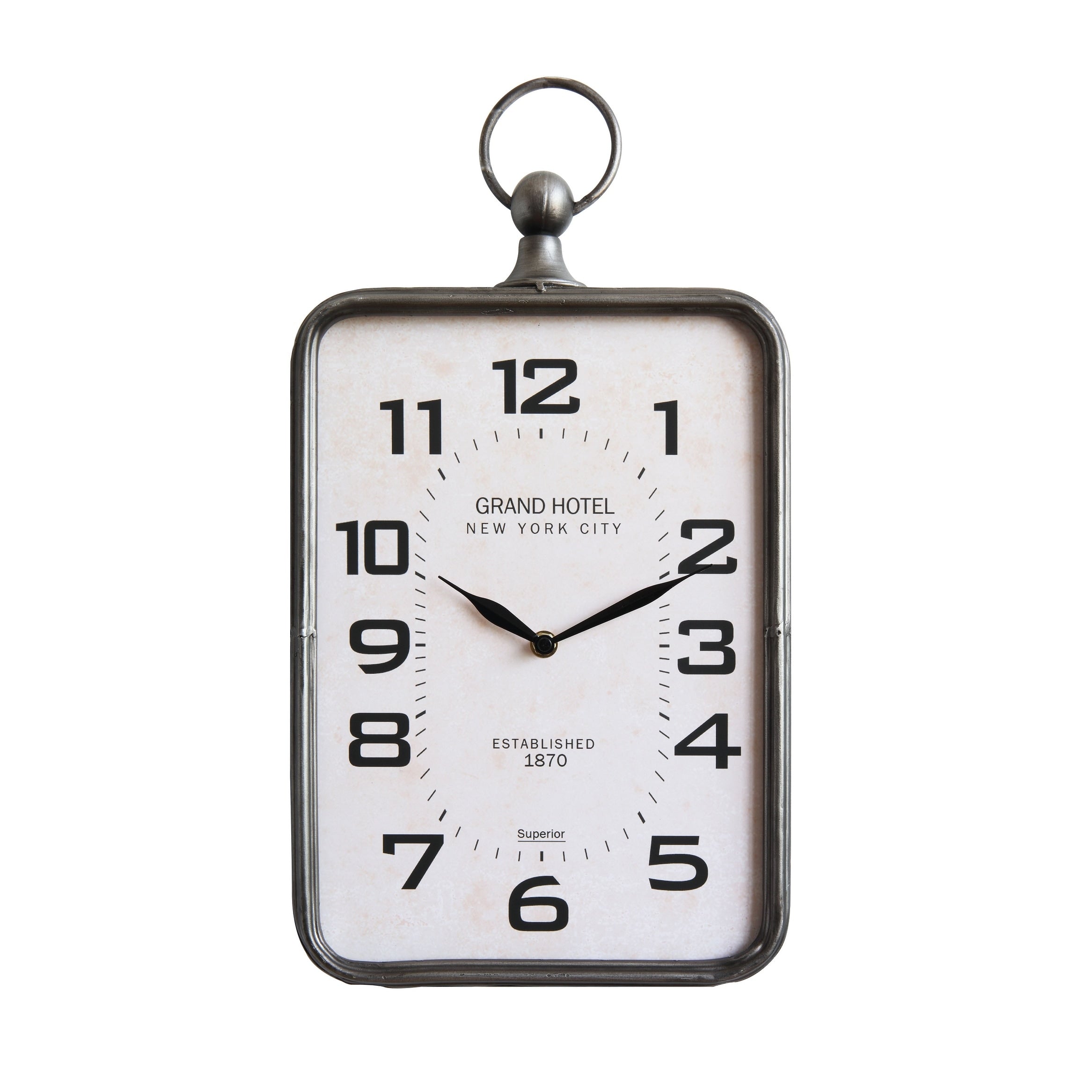 Metal Rectangle Hanging Clock With Handle Decoration On Top