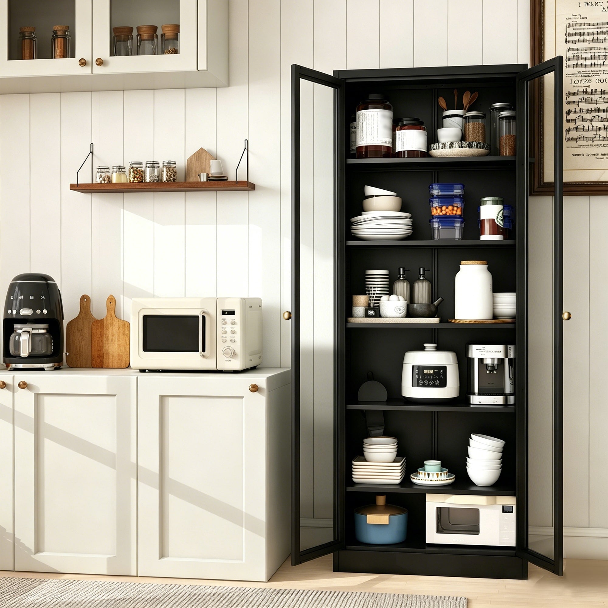 Metal Kitchen Pantry Cabinet 72 Tall Storage With 5 Adjustable Shelves Black Freestanding Cabinet For Kitchen Pantry