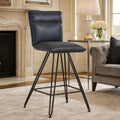 Metal Leather Upholstered Counter Height Stool With Hairpin Style Legs Blue And Black