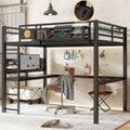 Metal Loft Bed With Desk Storage Basket Includes Alarm Clock Charging Port Queen Full Twin Xl