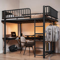 Metal Loft Bed With L Shaped Desk Led Lights And Charging Station Space Saving Loft Bed Frame