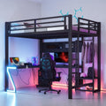 Metal Loft Bed With L Shaped Desk Usb Ports Computer Tray And Gaming Z Shaped Led Lights