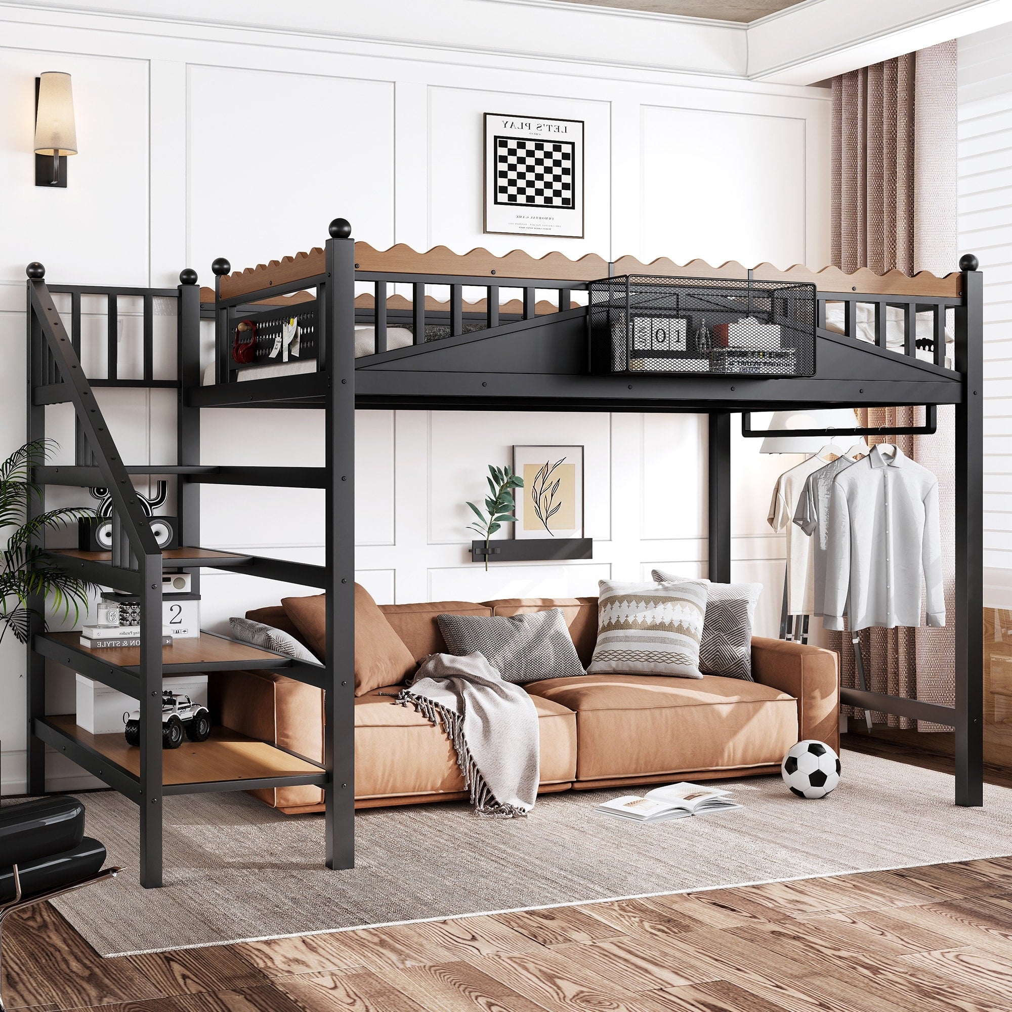 Metal Loft Bed With Storage Stairs Bookshelf Available In Queen Full Twin Xl