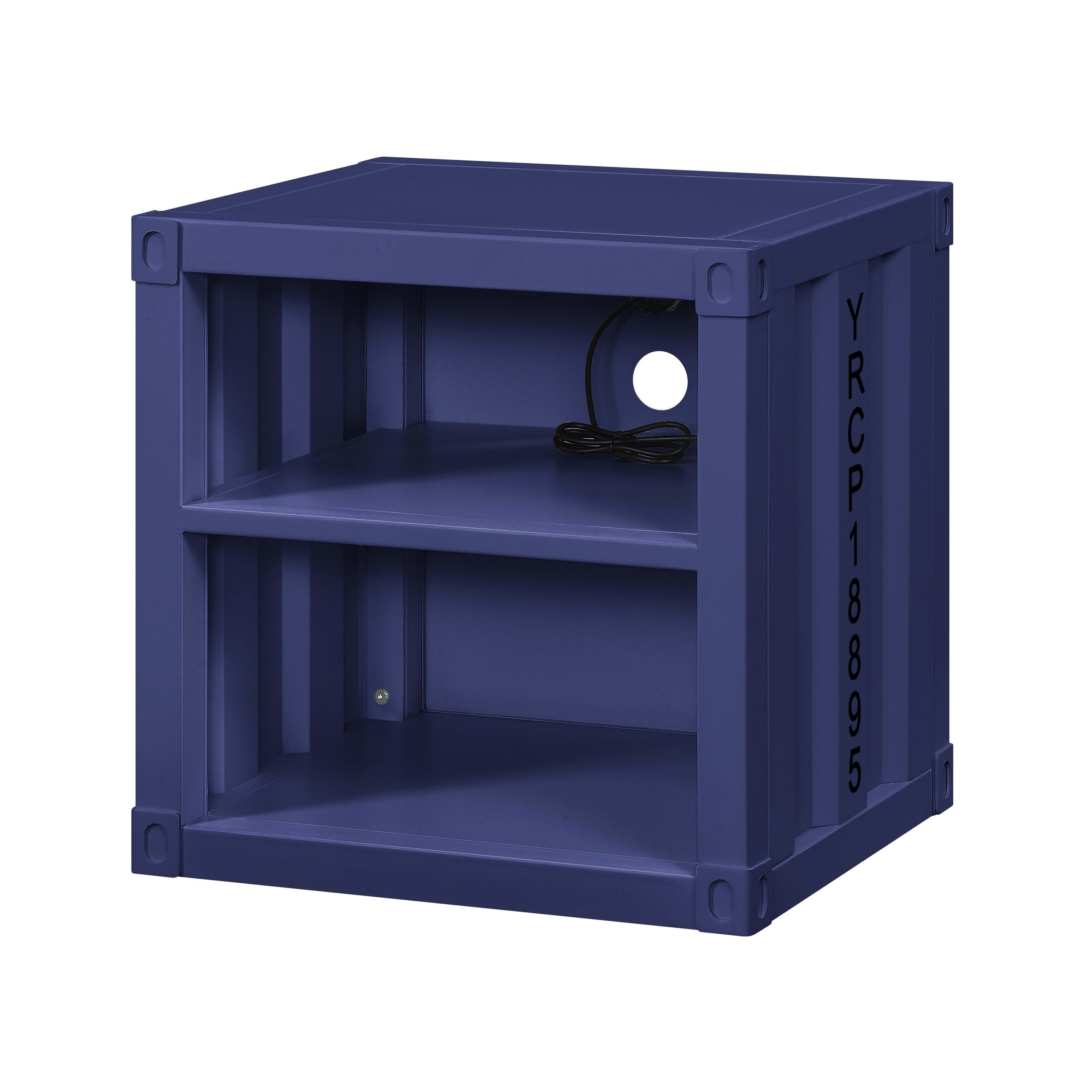 Metal Nightstand With 2 Open Compartment And Usb Port Blue