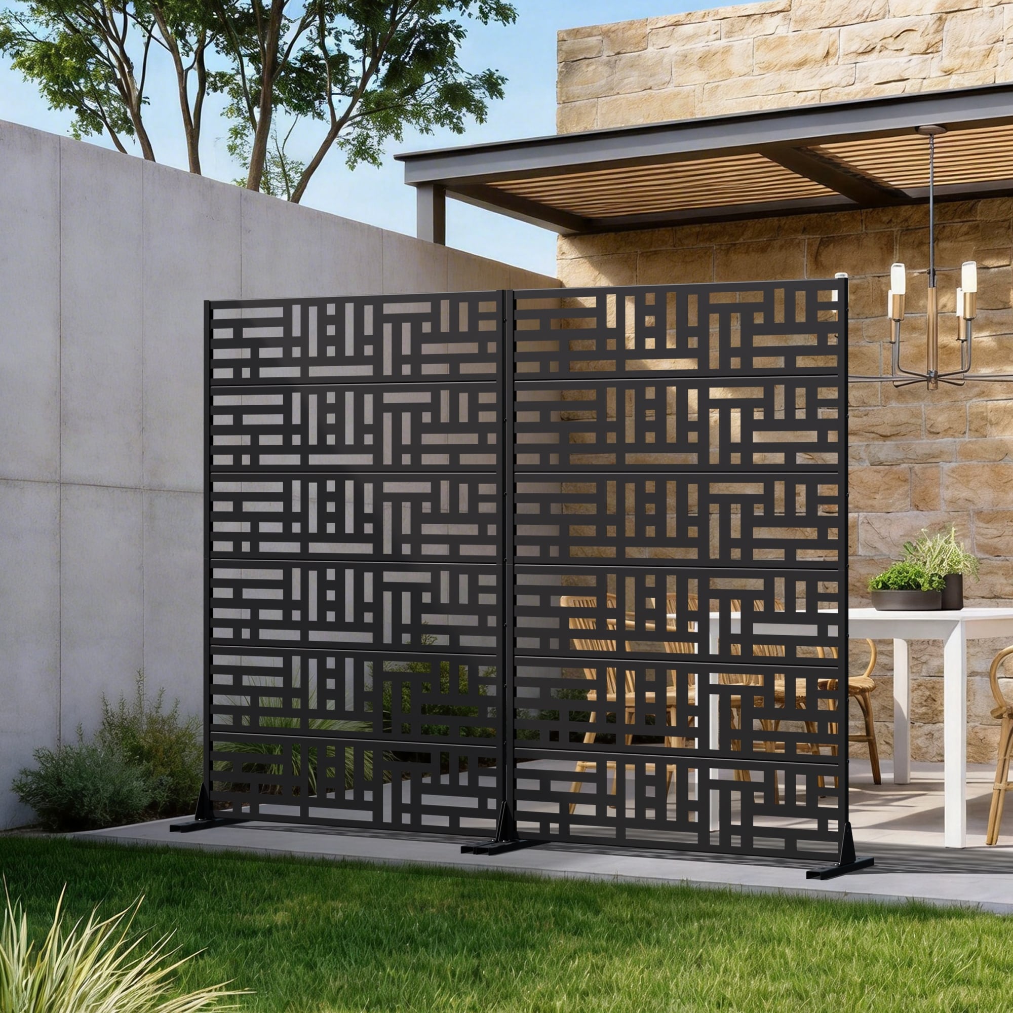 Metal Outdoor Privacy Screen Free Standing Set Of 2