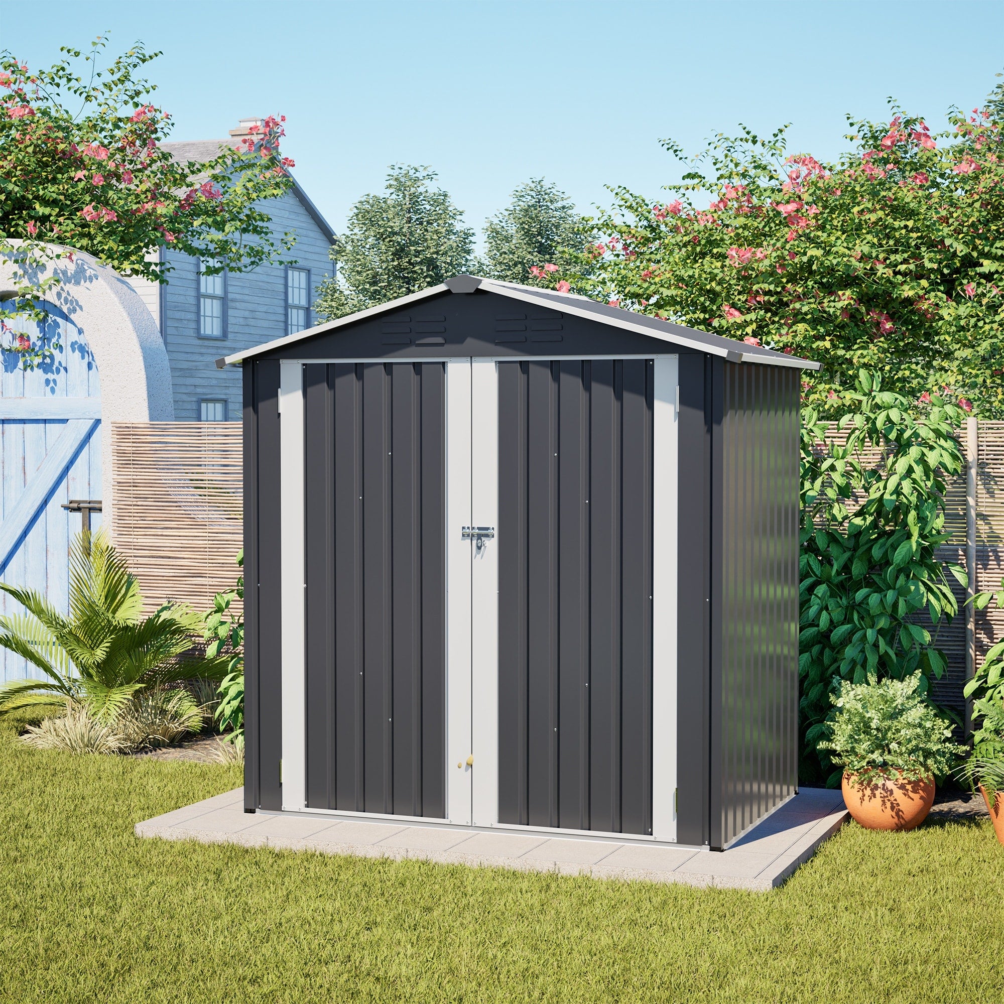 Metal Outdoor Storage Shed 6 X 4 Ft Metal Shed With Lockable Door Waterproof Garden Tool Shed Storage House Gray