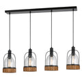 Metal Pendant Fixture With 4 Lantern Design Glass Shade Black And Clear