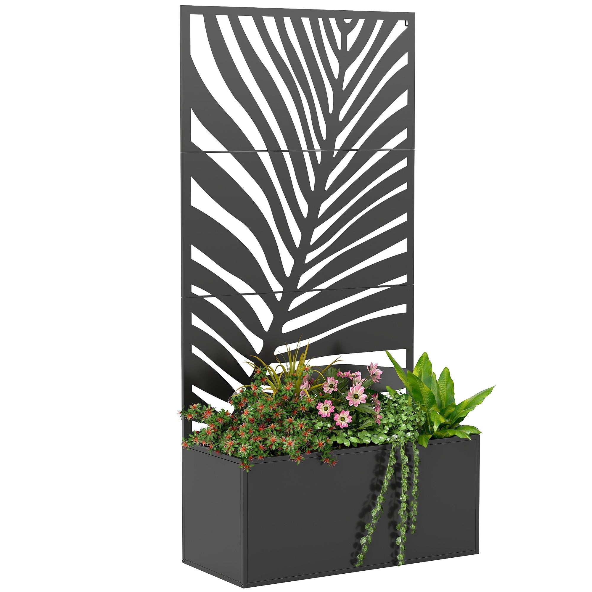 Metal Planter Box With Trellis Raised Garden Bed With Privacy Screen For Climbing Plants Leaf Cut Out Privacy Planter