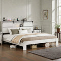 Metal Platform Bed Frame With Usb Ports And Storage Headboard Noise Free Design White Queen King Bed Frame