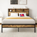Metal Platform Full Size Bed Frame With Storage Headboard