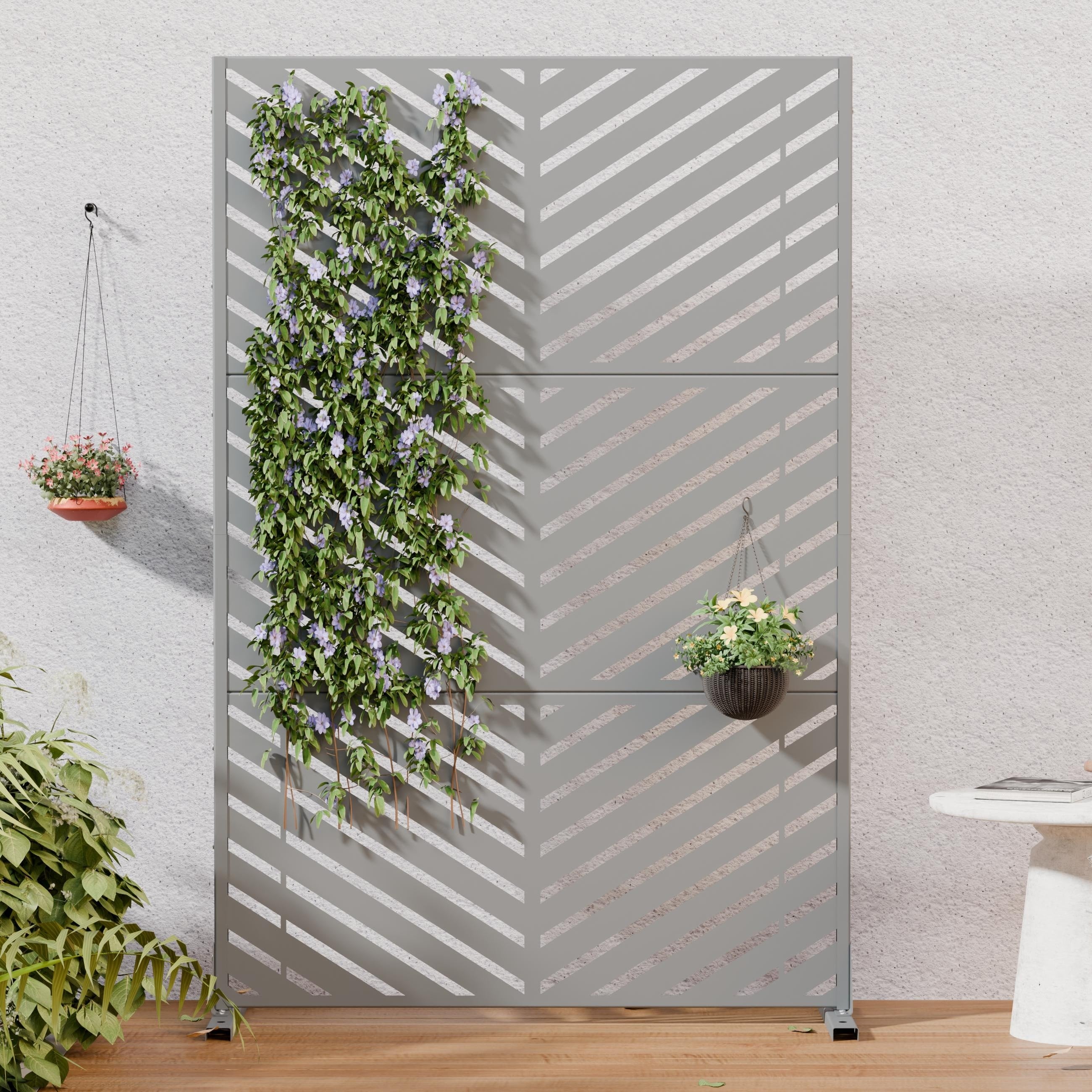 Metal Privacy Screen Outdoor Freestanding Privacy Panel With Chevron Pattern Modular 72 H X 47 W