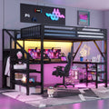 Metal Queen Loft Bed With Wardrobe And Led Light Queen Size Loft Bed With L Shaped Desk And Usb For Kids Teens Adults