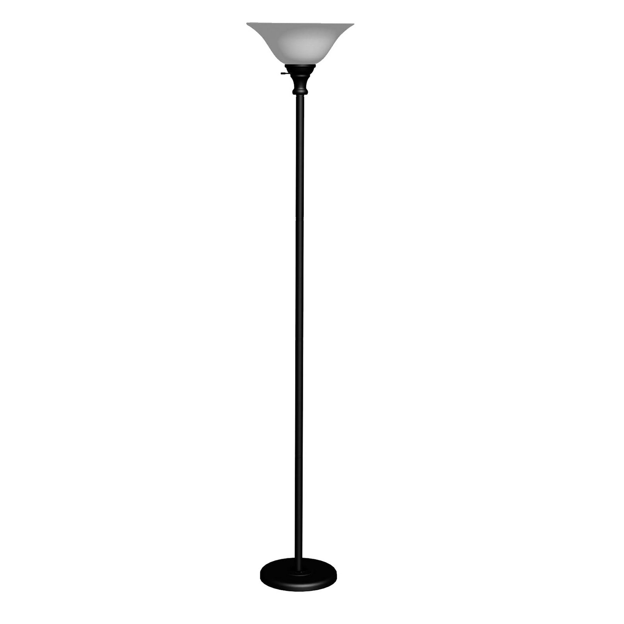 Metal Round 3 Way Torchiere Lamp With Frosted Glass Shade Black And White
