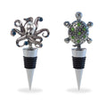Puzzled Sea Turtle And Octopus Multicolor Metal Wine Stoppers Set Of 2