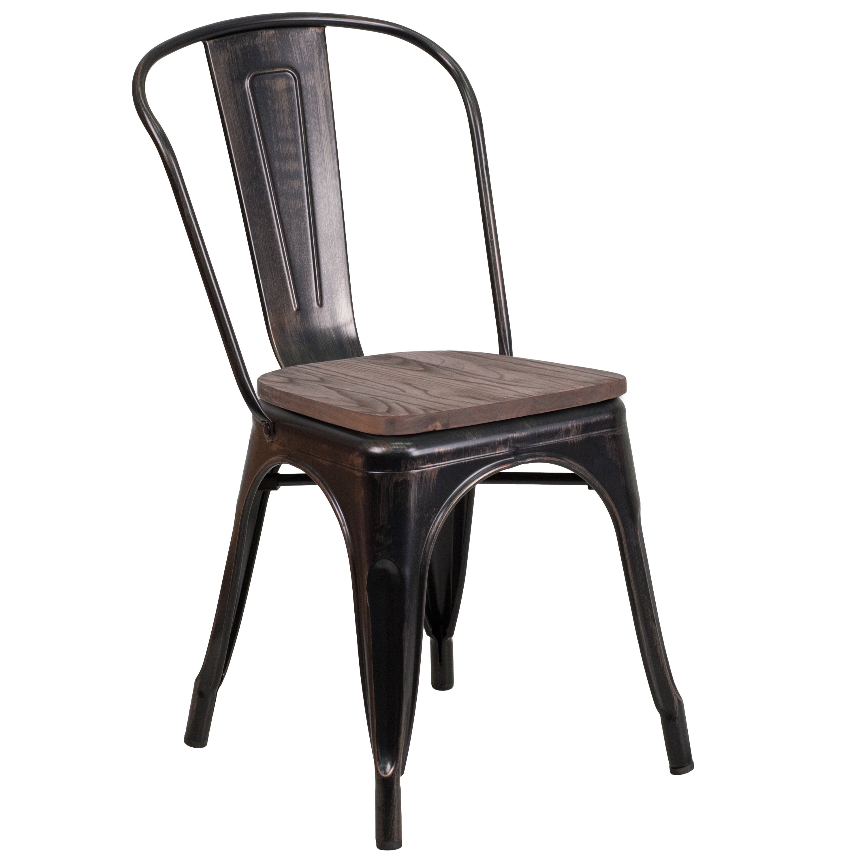 Metal Stackable Chair With Wood Seat