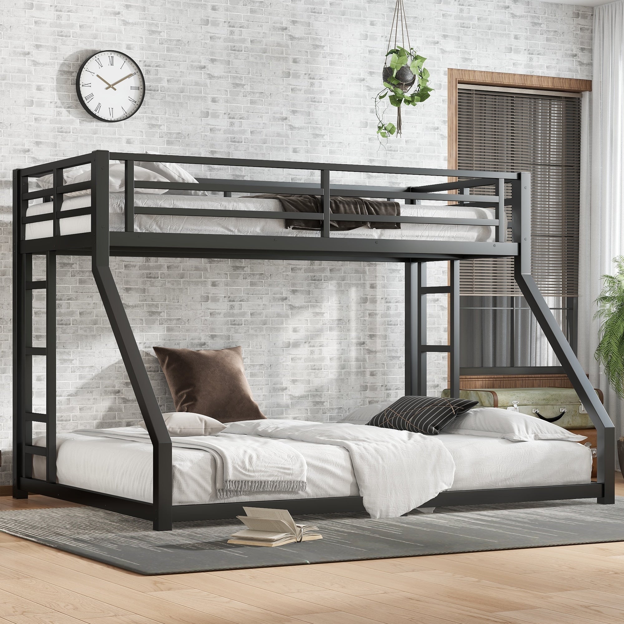 Metal Twin Xl Over Queen Bunk Bed For Teens And Adults Space Saving Noise Reduced No Box Spring Needed Black